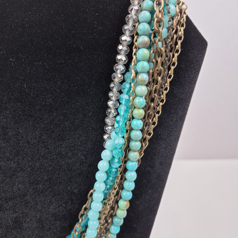 Ann Taylor Loft 20" Multi-Strand‎ Beaded Necklace Beachy Blue Coastal Vibes Boho - Picture 2 of 12